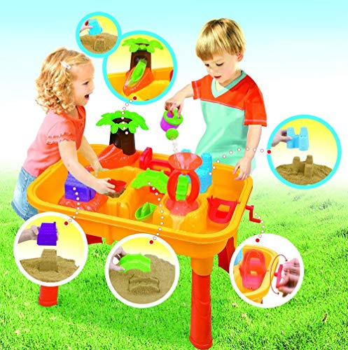 DRULINE Sand & Wasser Spieltisch Spielzeug Sandspieltisch Wasserspieltisch Buddeltisch Zubehör 2IN1inkl.Kinder Sandspielzeug ab 3 Jahren 67x42x39 cm (Bunt)