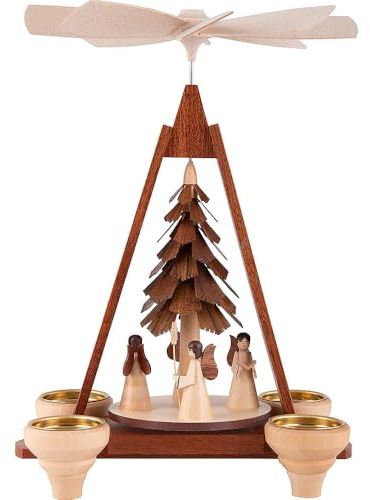 Müller German christmas pyramid Angels, 4 figurines, height 30 cm / 12 inch, natural, original Erzgebirge by Mueller Seiffen MU 10312