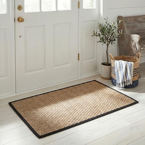 SAFAVIEH Alfombra De Fibra Natural Sala de Estar, Comedor, Dormitorio - Natural Fiber Collection, Pelo Corto, Natural y Negro, 76 X 122 cm