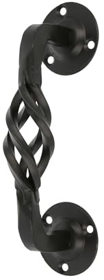 Amig - Poignée pour portes de passage ou d'entrée Modèle 104R | 240 mm | Poignée avec plaque en acier et tirant en Zamak | Finition noire | Inclut une rosace | Style Rustique Forgé à la Main