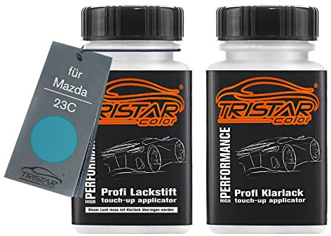 TRISTARcolor Pennarello per ritocco per Mazda 23C Crystal Blue Metallic +1K | Vernice per auto, Kit vernice di base + trasparente, Flaconi di vernice con pennellino, 50ml cad.