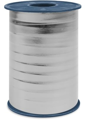 PRÄSENT C.E. Pattberg Mexico Geschenkband metallic Silber, 250 m Ringelband zum Einpacken von Geschenken, 10 mm Breite, Zubehör zum Dekorieren & Basteln, Dekoband, Anlass