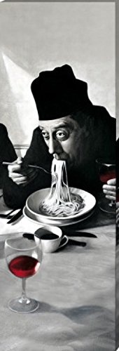 1art1 Kochkunst Poster Spaghetti, Rotwein, Don Camillo Bilder Leinwand-Bild Auf Keilrahmen | XXL-Wandbild Poster Kunstdruck Als Leinwandbild 150x50 cm