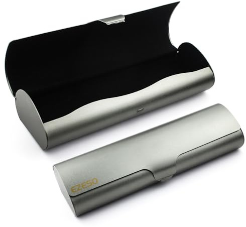 Ezeso, Aluminium-Brillenetui, schlichtes Design, Deep Pewter, 15.2x4.9x3.2cm