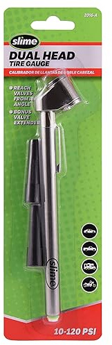 Slime 2016-A Tire Gauge, Dual Head, Pencil, 10-120 psi, includues Valve Extensions