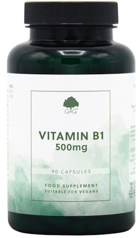 Vitamin B1 Thiamine HCl Capsules | 500mg of B1 Thiamine HCl per Capsule | 90 Vegan Capsules | G&G Vitamins