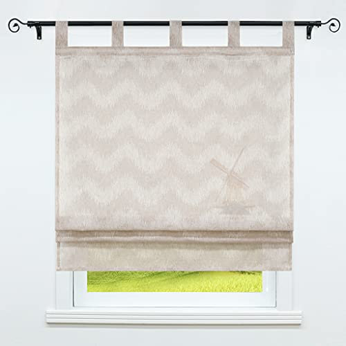 CORLIF Raffrollo mit Schlaufen halbtransparente Raffgardine Landhaus Küche Gardinen Leinen Schlaufenrollo Wohnzimmer Schals Welle-Raffrollos Mordern Braun BxH 100x140cm 1 Stück