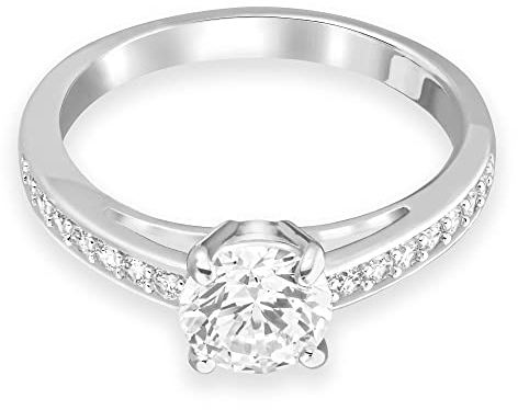 Swarovski Attract Round Ring, Rhodinierter Damenring mit Funkelnden Swarovski Kristallen