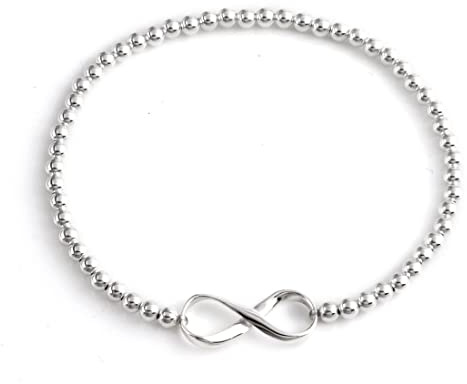 Silverly Infinity 925 Sterling Silver Bracelet for Women - Ball Beaded Bracelets - Adjustable Stretch Bracelet to Fit Most Wrist Sizes - Friendship Gifts for Women - Solid Silver Bracelet