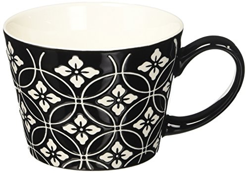 Excelsa Tazze & Co. Tazza Jumbo ml 415 Fiore/Rombo, Porcellana, Nero, 8 Centimeters cm