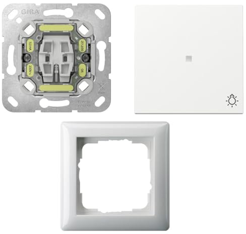 Komplett-Set Gira Standard 55 Rahmen, 1-fach - Reinweiß, glänzend mit Wippe, Kontroll-Licht, Aufdruck Licht + Einsatz, Wippe Aus -GIRA- -weiß/sonstige-