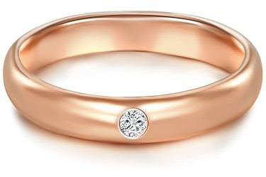Trilani Damen Verlobungsring 925/- Sterling Silber rosevergoldet mit Zirkonia in Brilliantschliff Solitärring Damenring Roségold Antragsring