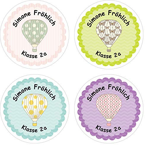 Papierdrachen 24 individuelle Aufkleber für Kinder - Motiv Ballon - personalisierte Sticker - Perfekt zur Einschulung - Geschenk für die Schule - Namensaufkleber und Schulbuchetiketten