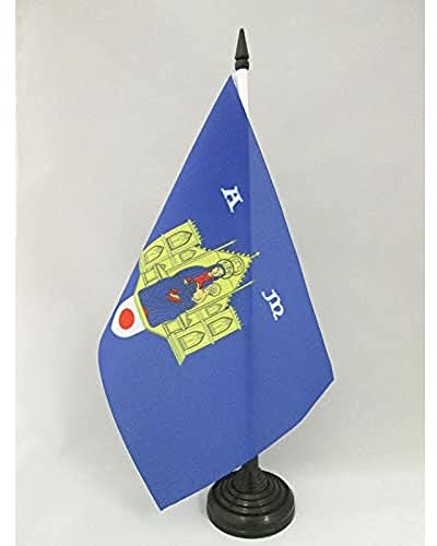 AZ FLAG Drapeau de Table Ville de Montpellier 21x14 cm Socle Plastique | Usage intérieur Drapeau de bureau français finition cousue et bords renforcés avec mât en plastique et socle en plastique