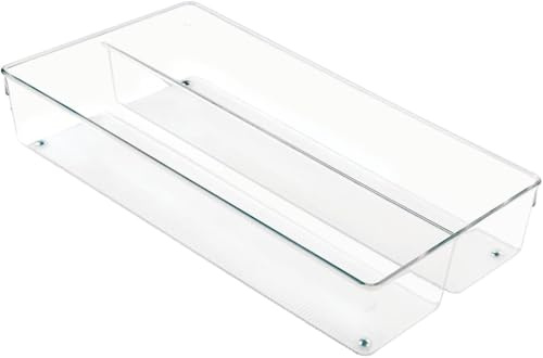 iDesign Cutlery Tray for Drawer, Large Plastic Kitchen Drawer Insert with 2 Compartments, Practical Drawer Organiser for Kitchen Accessories, Utensils and Cutlery, Clear,20 x 40 x 8 cm
