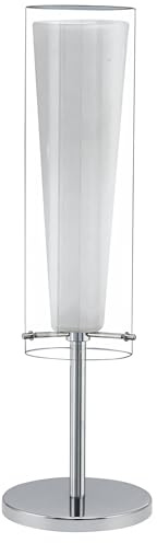EGLO Tischlampe Pinto, 1 flammige Tischleuchte, Nachttischlampe aus Stahl | Farbe: Chrom, Glas: klar, opal matt, weiß, Fassung: E27, inkl. Schalter
