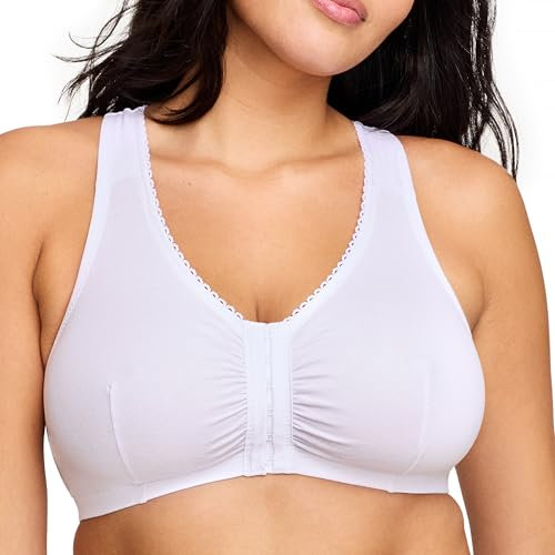 Glamorise Front-Closure Cotton T-Back Comfort Wirefree Bra 1908 (Women's & Women's Plus) White