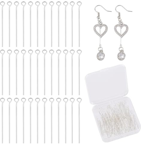 PandaHall 200 Stück Ösennadeln Silberfarbenes Platiert Messing Augenstift Schmuck Herstellung Findungen Nietstifte mit Öse für Ohrring Anhänger Perlen Schmuck DIY, 30x0.7mm, Loch: 2mm