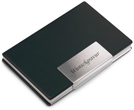 REFLECTS Visitenkartenetui Visitenkartenbox mit Gravur Lederoptik Aluminium graviert