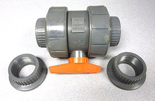 Nibco Chemtrol Tru-Bloc U45TB-V PVC SCH 80 True Union Ball Valve With Orange Handle, 2