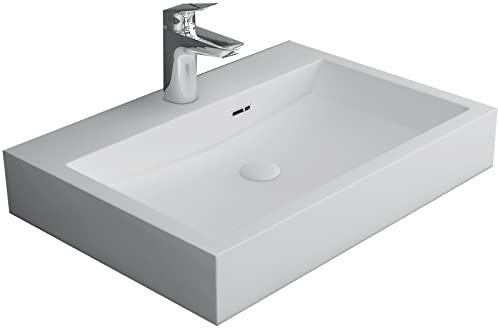 Alpenberger Eckiges Design Aufsatz Waschbecken | Modernes Badwaschbecken aus Mineralguss | Toilettenwaschbecken 60x42 cm | Eckiger Waschtisch für Badezimmer & Gäste WC | Lavabo Weiß