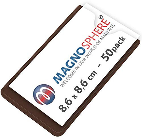 Magnetischer Etikettenhalter Einstecktasche für Labels/Etiketten, Größe 8,6 x 8,6cm quadratisch - Set mit 50 Stück