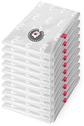 Compactor - Set mit 10 Vakuumbeuteln Größe M 90 x 55 cm, transparente Aufbewahrungsbeutel für Kleidung, Decken und Kissen