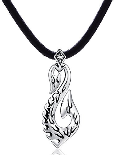 DonDon Herren Halskette Kautschuk 50 cm und Maori Tribal Symbol Anhänger aus Edelstahl verpackt in einem schwarzen Samtbeutel