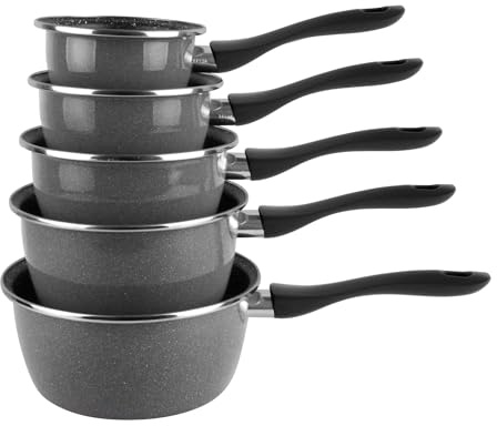 VITRINOR - Lot de 5 casseroles émail NOIR induction interieur facon pierre - garantie 1 an