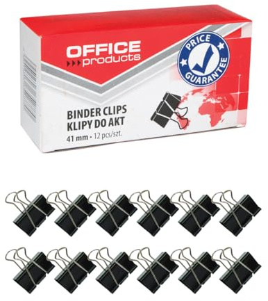 Office Products Foldback-Klammern 41 mm / 12 Stück/aus Metall/Schwarz/Silber/Unempfindlich Gegen Verformung/Büroklammern Papierklammern