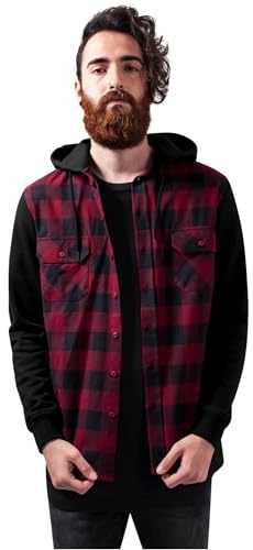 Urban Classics Camiseta de Manga Corta para Hombre con Capucha y Franela, Multicolor Blk/Burgundy/Blk 798, XL