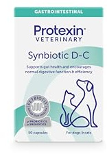 Protexin Veterinary Synbiotic D-C Capsules, High-Concentrated Probiotic & Prebiotic Supplement for Dogs & Cats, Supports Gut Health, Digestion, 50 One-a-Day Capsules