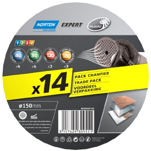 Norton Lot de 14 Disques expert 150 x 18 multi-air Grains assortis