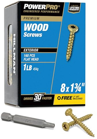 Power Pro Premium Exterior Wood Screws, #8 x 1-3/4Inch All-Purpose Deck Screws for Outdoor Projects, T-25 Star Bit Included, Bronze, 160 Pieces | 48596V4