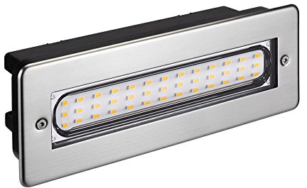ledscom.de Lampe d'escalier LED/encastrée dans le mur pour l'intérieur et l'extérieur, carrée, inox, 198 x 61mm, 2,2 W, 248lm, blanc chaud