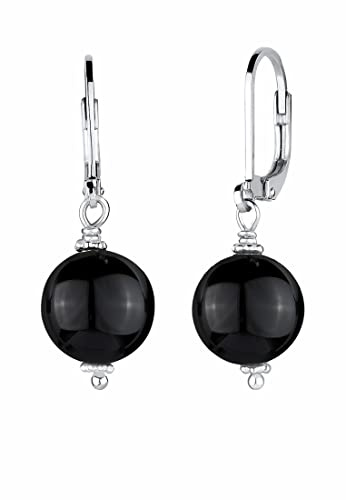 Elli Ohrringe Damen mit Kugel Onyx Edelstein Schwarz in 925 Sterling Silber