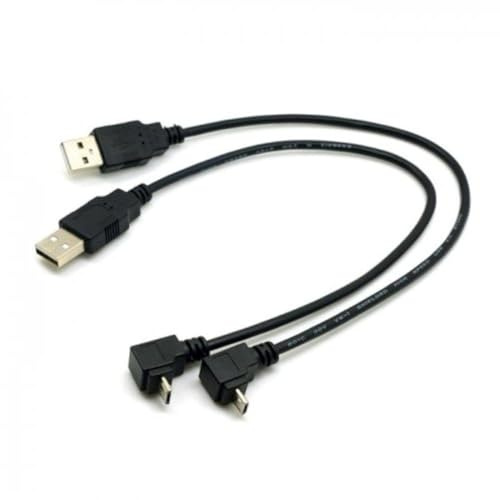 cablecc USB 2.0 Typ-A auf 5 V Micro USB 5-poliges Strom-, Lade- und Datenkabel, nach oben und unten abgewinkelt, für Telefon-, Tablet- und Kamerakamera, 20 cm