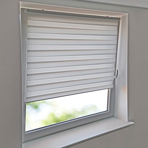 Sonnenschutz-HH - Hochwertiges Duo-Rollo Klemmfix Klemmrollo Doppelrollo AUßENMAß Breite 75 x 150 cm - WEISS - Kettenzugrollo Seitenzugrollo inkl. 2 Stück Klemmträger