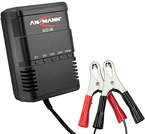 ANSMANN Autobatterie Ladegerät ALCS 2-24 A - Vollautomatisches Batterieladegerät für Autobatterien & Bleiakkus mit 2V, 6V, 12V & 24V / 900mA - Erhaltungsladegerät ideal für PKW, Motorrad, Roller