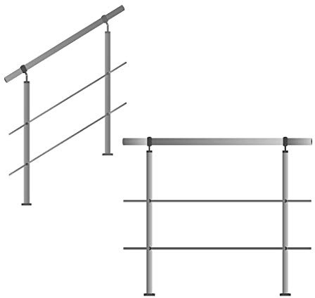 TIBU Edelstahl Handlauf Geländer 1m - 6m Treppen Brüstung Balkon, Länge 1.5m inkl. 2 Pfosten 2 Querstangen)