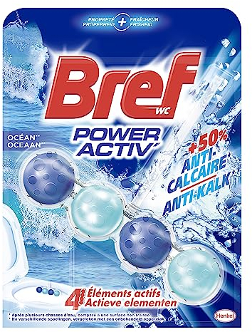 Bref WC Power Activ' Océan – Produit Nettoyant WC – Anti calcaire - Mousse Nettoyante - Fraîcheur intense - Anti-saleté - 4 Elements Actifs 1 Bloc WC (50g)