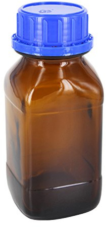 Chemikalienflaschen 3 x 250ml Weithalsflasche quadratisch Braunglas mit Rasterkranz inklusive Schraubverschluss OV 45mm blau mit Konusdichtung *Apothekenflasche