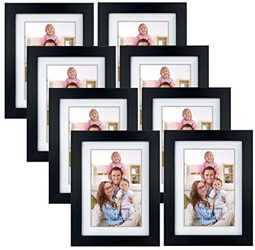 Giftgarden Bilderrahmen 10x15 cm 8er Set mit Passepartout, Schwarz Fotorahmen 13x18 mit Echtglasfront, Tisch- oder Wandmontage für Wohnzimmer Schlafzimmer Büros
