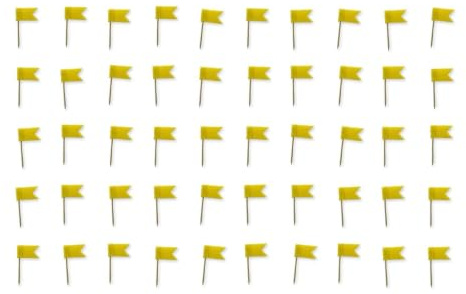 Telliswelt Stecknadeln mit Fähnchen gelb, 31mm, 50 Stück, Pinnwand | Pinnwandnadeln mit gelbem Fähnchen, 31 mm, 50er Set. Ideal zum Markieren auf Pinnwand, Landkarte, im Büro und beim Basteln.