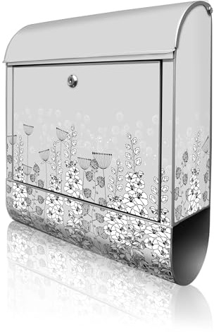 banjado Design Briefkasten 38,5x46,5x13cm & 2 Schlüssel - Briefkasten Stahl Silber mit Zeitungsfach pulverbeschichtet - Postkasten A4 Einwurf inkl. Montagematerial - Motiv Wegesrand