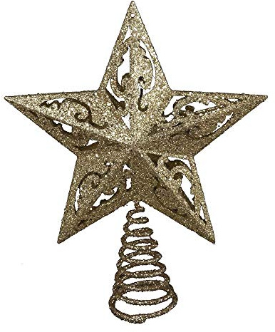 Kurt Adler Christbaumspitze, 5-zackiger Stern mit goldfarbener Glitzerverzierung (20,32 cm)