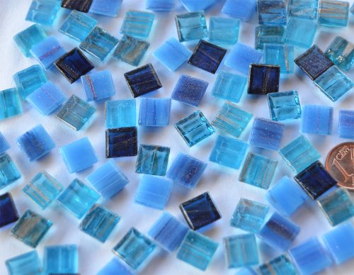 Bazare Masud e.K. 300 St. Glas-Mosaiksteine 1x1cm Blaumix mit Goldfäden, nicht echt!, ca. 204g. Goldline, Flimmer