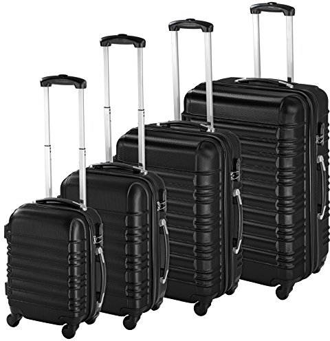 tectake® 4 TLG Reisekoffer Set, TSA Zahlenschloss, Hartschalenkoffer Set, Trolley Kofferset, ABS Hartschalen Reisekofferset, Trolley, Gepäck, 4 Rollen, 360 Grad drehbar, Teleskopgriff - schwarz