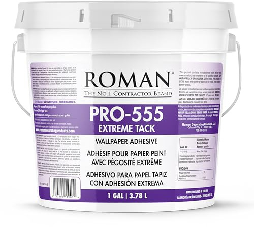 Roman PRO-555 Extreme Tack Wallpaper Adhesive Paste, Permanent Bond, Durable, Low Moisture, Easy Application, Tan, 1 Gallon (160 sq. ft.)