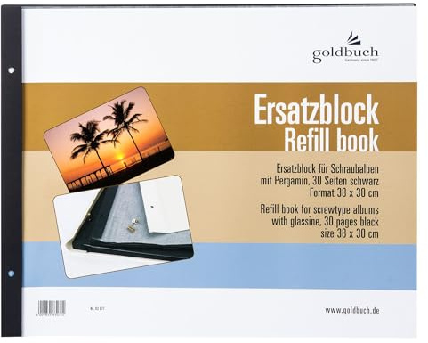 goldbuch 83077 Ersatzblock für Schraubalbum, 30 schwarze Seiten mit Pergamin-Trennblättern, Passend für Foto Album mit einer Größe von 39 x 31 cm, Nachfüll Pack für Fotoalben